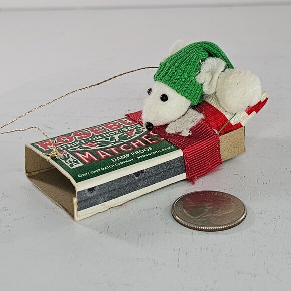 Vintage Rosebud Mouse in a Matchbox Christmas Ornament Match Box - Picture 9 of 9